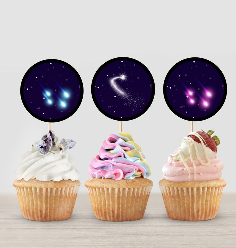 Galaxy Cosmic Stars Party Cupcake Toppers Gift tags Printable Digital Instant Download Galaxy Cosmic Birthday Party Supplies
