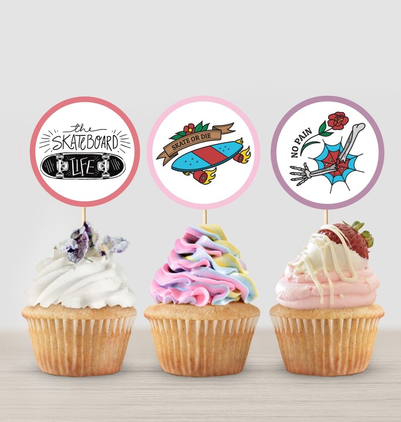 Skateboarding Skater Cupcake Toppers Gift Tags Printable Digital ...