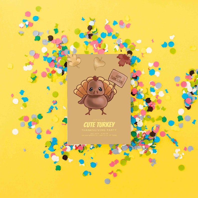 Editable Cute Turkeys Invitation Card Custom Personalized Digital ...