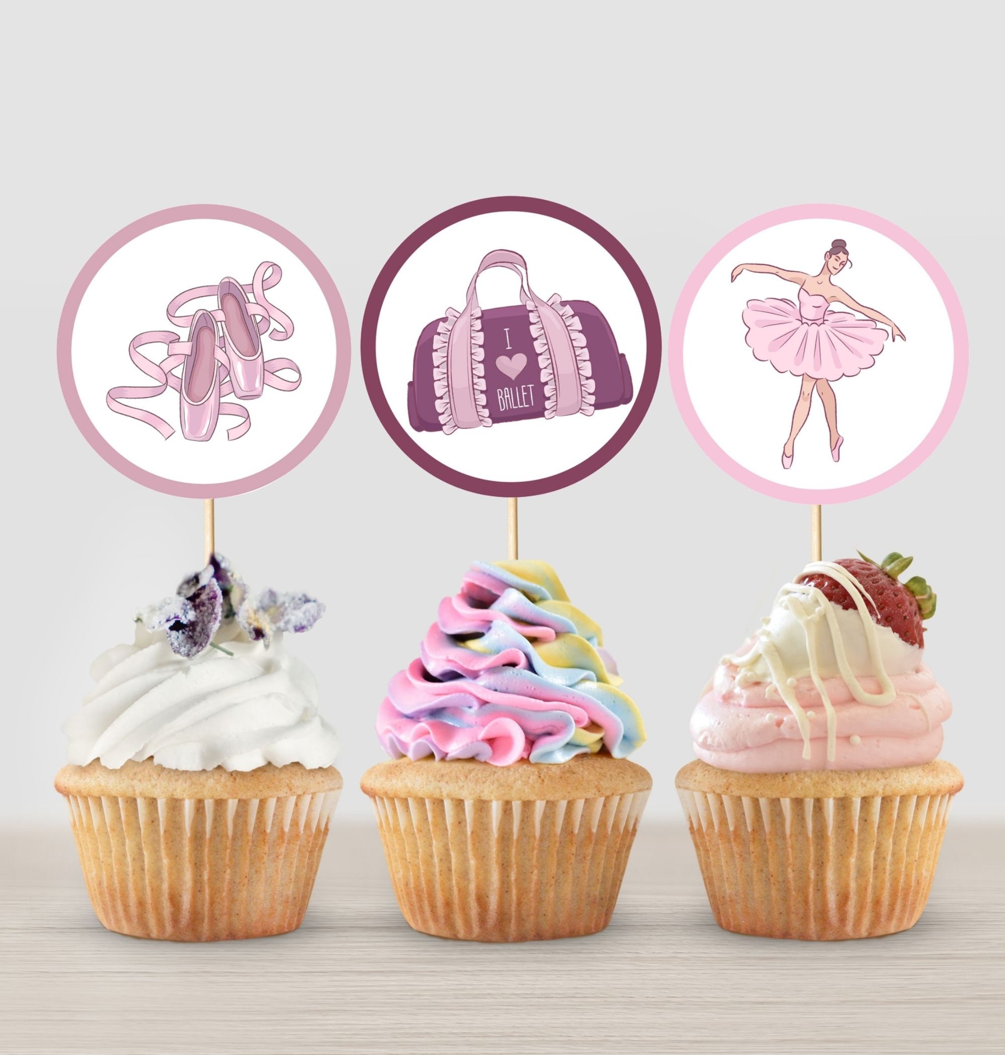Ballerina Birthday Party Printable Cupcake Toppers Picks Digital ...