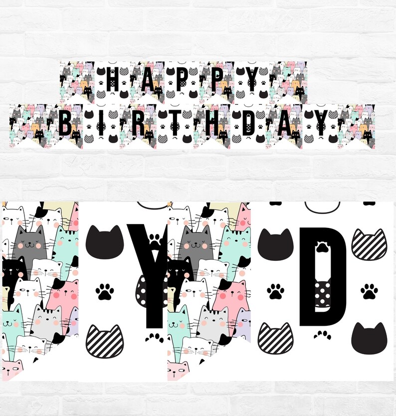 Cat Pet Puuurfect Happy Birthday Banner Flags Printable - Etsy
