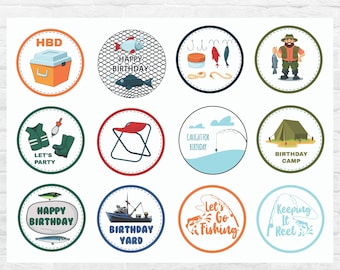 Fishing Birthday Party Printable Cupcake Toppers Digital Instant Download |  Fishing Birthday Party Supplies decorations