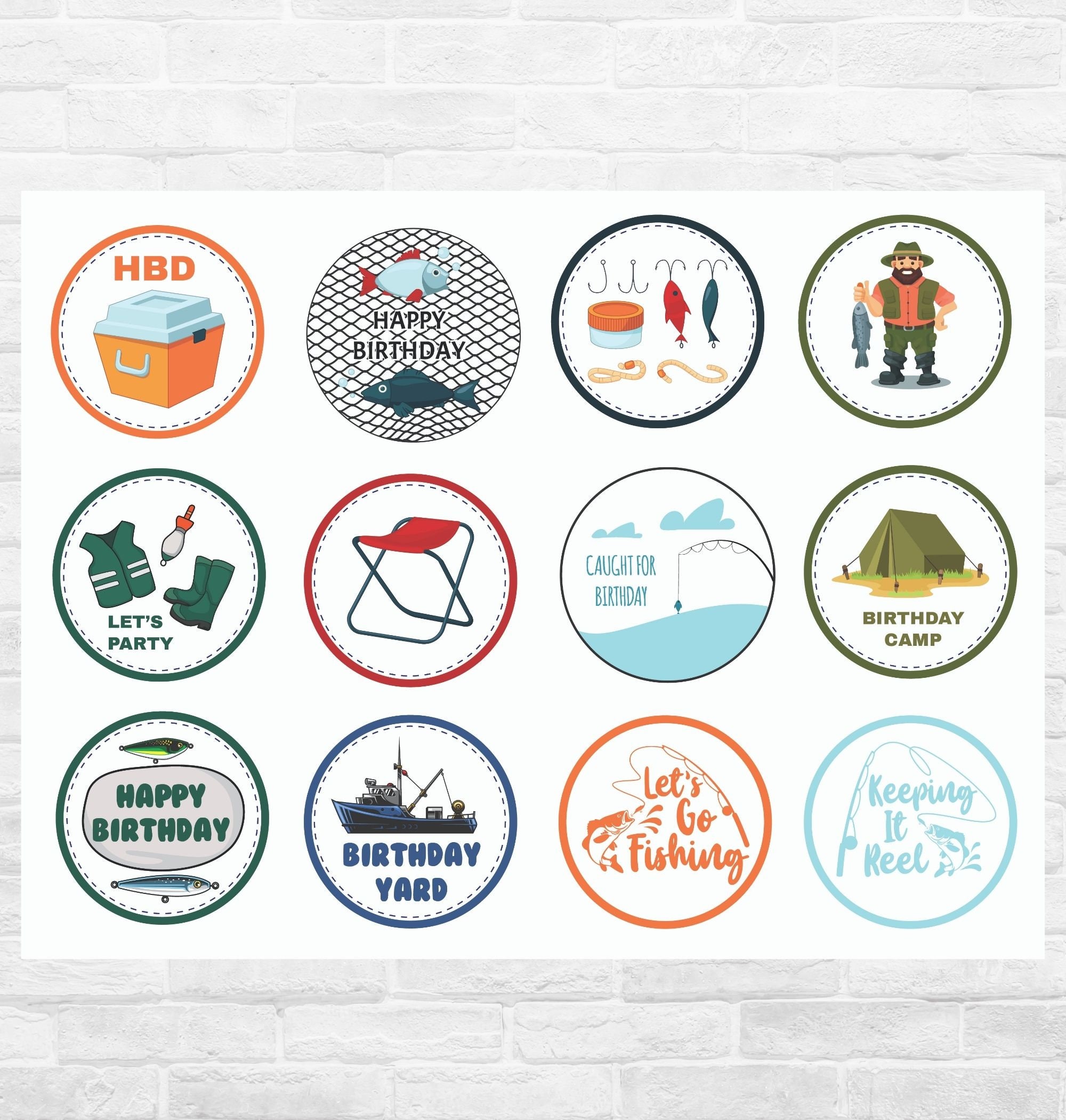 Fishing Birthday Party Printable Cupcake Toppers Digital Instant