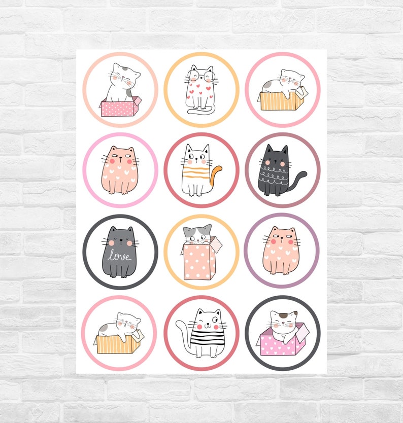 Cat Pet Puuurfect Cupcake Toppers Printable Digital Instant Download Cat Pet Puuurfect Birthday Party Supplies decorations image 1