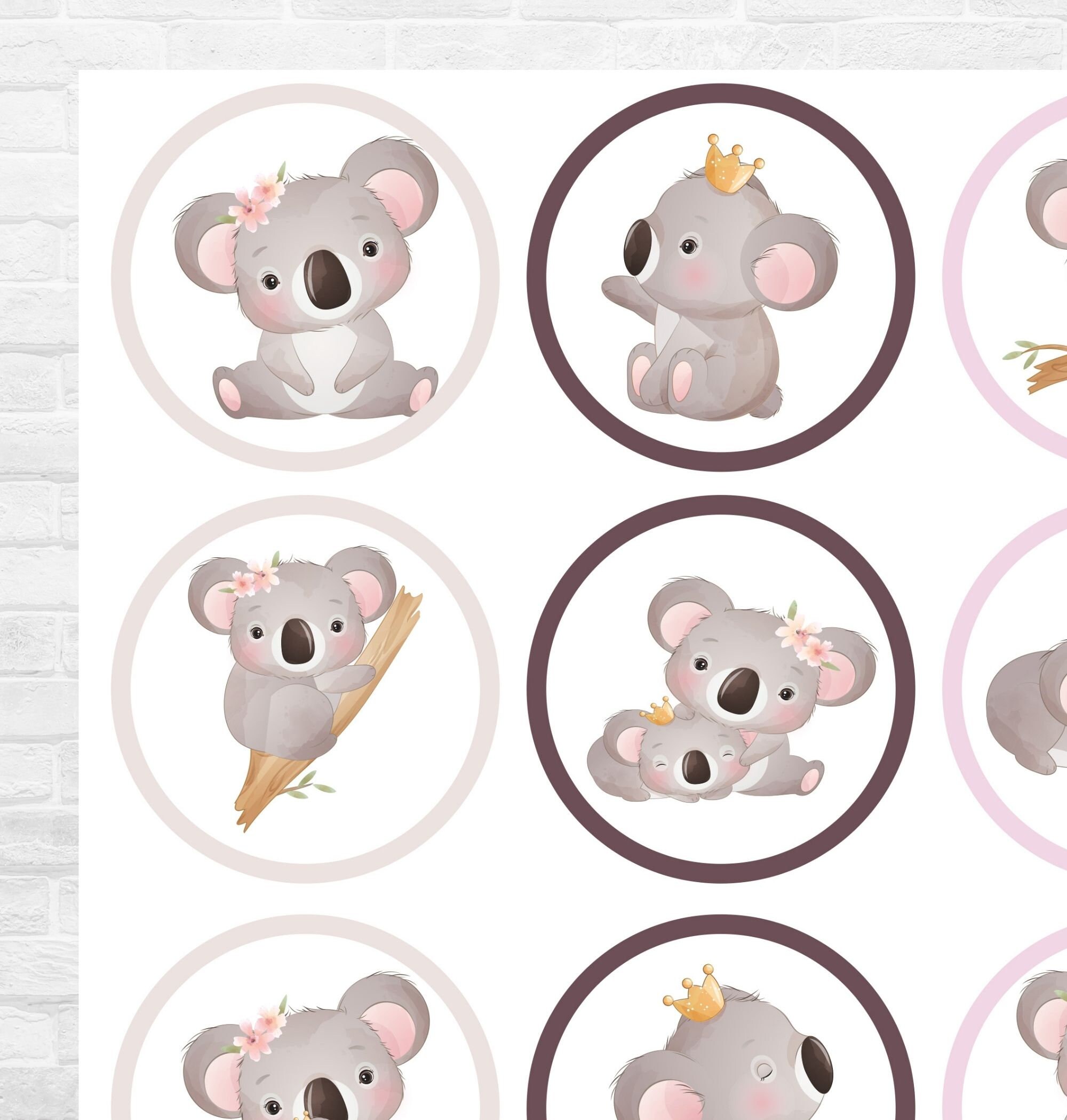 Koala Cupcake Toppers Gift Tags Printable Digital Instant Etsy Australia