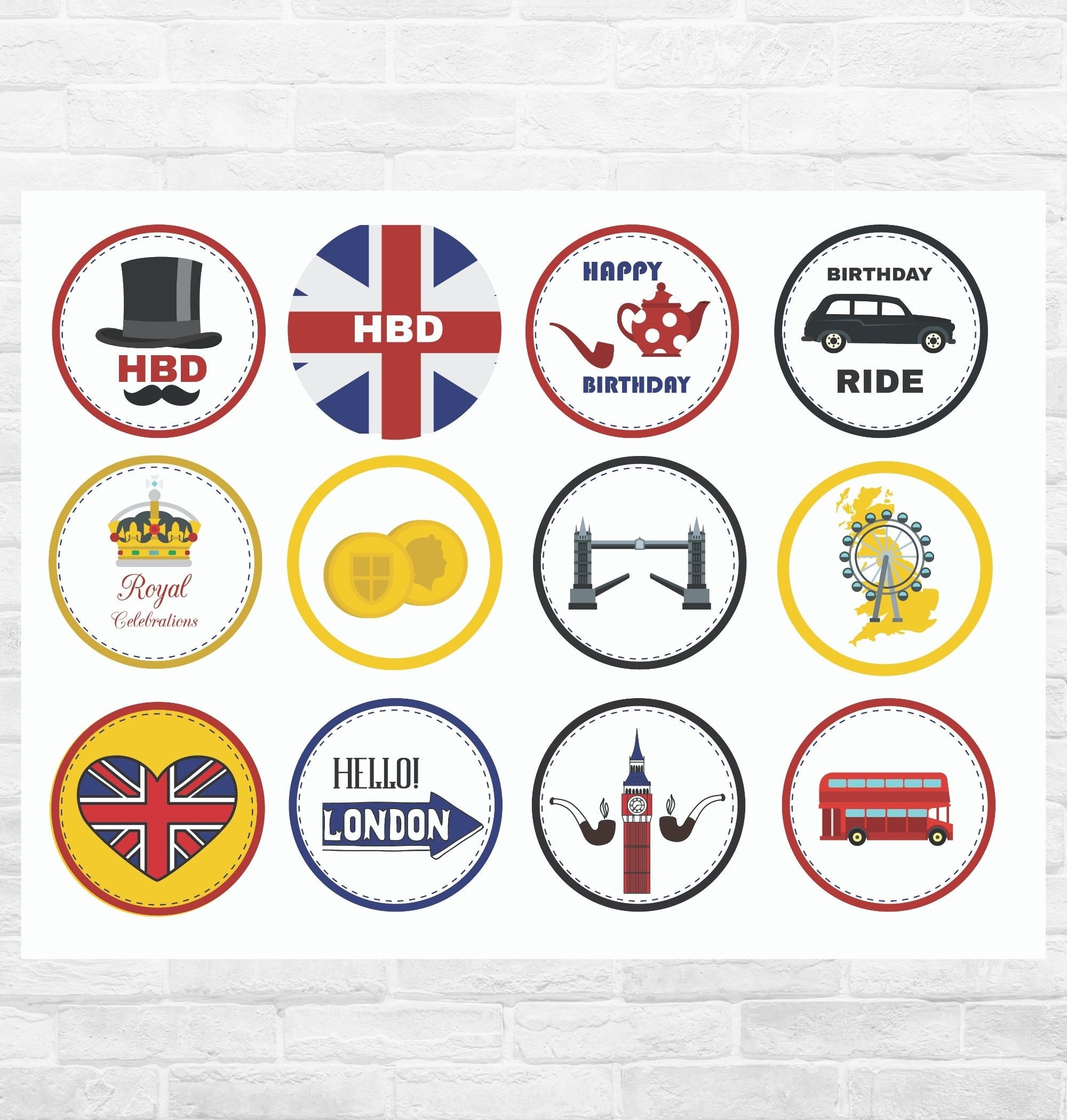 British Cupcake Toppers Printable Digital Instant Download Etsy.de