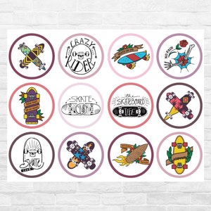 Skateboarding Skater Cupcake Toppers Gift Tags Printable Digital ...