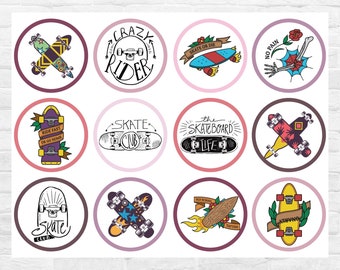 Skateboarding Skater Cupcake Toppers Gift Tags Printable Digital Instant Download | Skateboarding Skater Birthday Party Supplies decorations