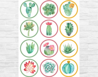 Succulents Cactus Plants Cupcake Toppers Printable Digital Instant Download | Succulents Cactus Plants Birthday Party Supplies decorations