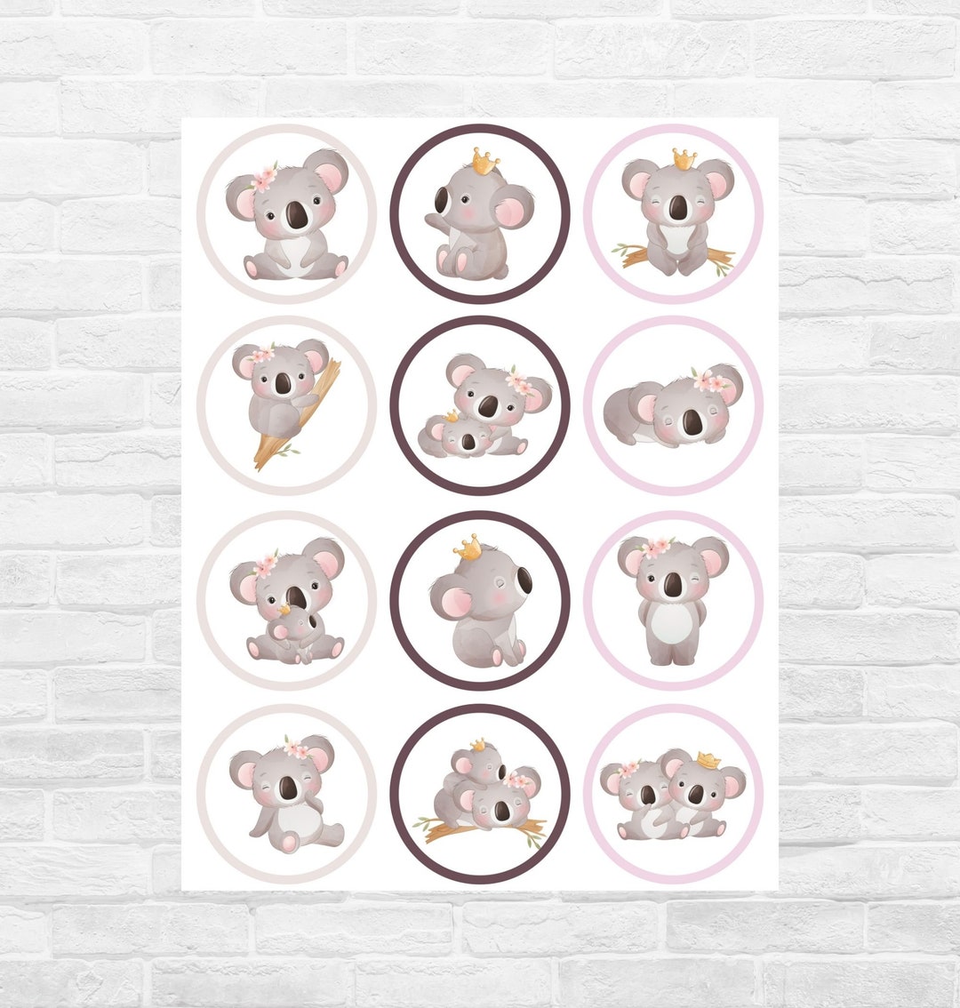 Koala Cupcake Toppers Gift Tags Printable Digital Instant Download Cute