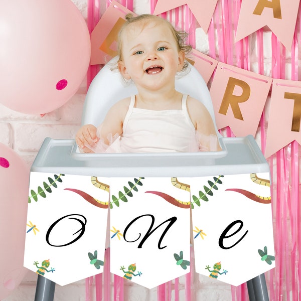 Reptiles Worms High Chair Banner / Reptiles Worms Girl Boy 1st First Birthday / ONE Reptiles Worms Party Decor Printable Digital Download