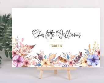 Editable Watercolor Boho Bouquet Table numbers Place Cards Printable Digital Download / Custom Wedding Baby Shower Birthday Bridal Party