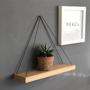 Oak hanging shelf plant shelf plant display wall decor shelving plant stand housewarming gift. image 1