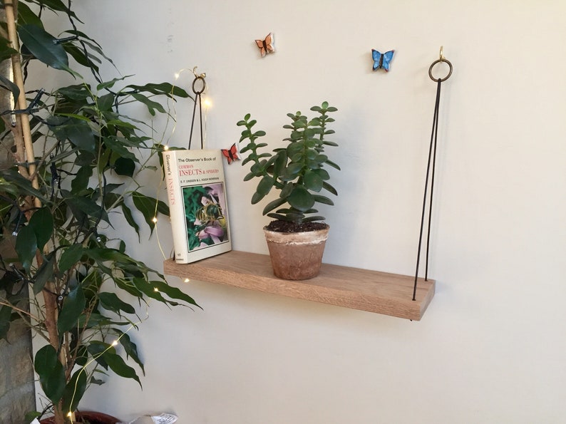 Oak hanging shelf plant shelf plant display wall decor shelving plant stand housewarming gift. image 2