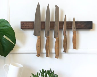 Walnut knife rack | wooden knife rack | engraved knife rack | personalised knife rack | fifth anniversary | kitchen gifts