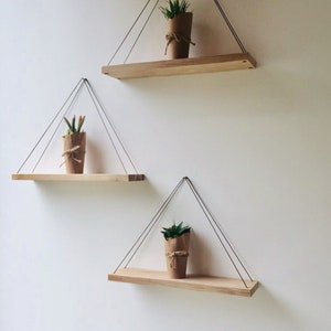 Oak hanging shelf plant shelf plant display wall decor shelving plant stand housewarming gift. image 3