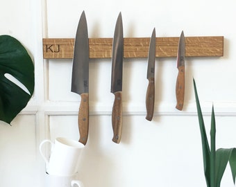 Oak knife rack | wooden knife rack | engraved knife rack | personalised knife rack | fifth anniversary | kitchen gifts