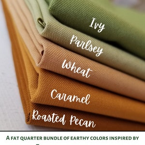 Earthy colors cloth for embroidery, Kona cotton quilting solids bundle, fall fat quarter fabric collection, basic hand embroidery supplies image 1