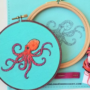 Pacific octopus embroidery kit, colorful stitching project for beginners