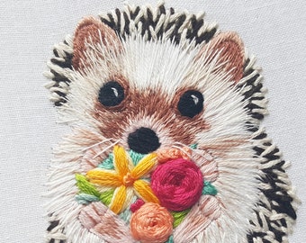 Hedgehog PDF embroidery pattern, cute hedgehog cross stitch design, hand embroidery designs, thread painting PDF, modern needlepoint