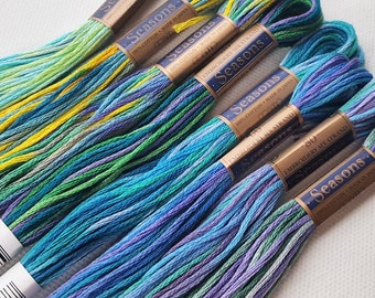 Lecien Cosmo Seasons Floss Collection, Ocean Waves pack of variegated floss skeins, Japanese fibers, embroidery and cross stitch supplies