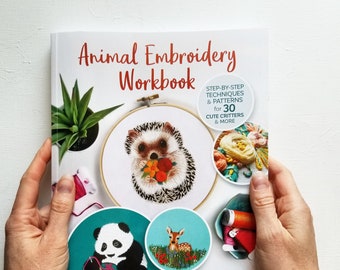 Animal Embroidery Workbook by Jessica Long, modern hand embroidery book, how to embroider animals tutorial, cute needlework design patterns