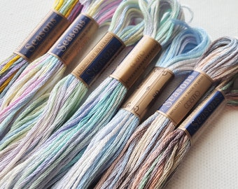 Lecien Cosmo Seasons Floss Collection, Pastel Rainbow pack of variegated floss skeins, Japanese fibers, embroidery and cross stitch supplies