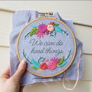 Floral Hand Embroidery Kit DIY: I am enough, Beginner Needlepoint Design and stitch guide, Modern Embroidery Pattern with Video Tutorial image 1