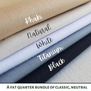 Neutral colors cloth for embroidery, Kona cotton quilting solids bundle, fat quarter fabric collection, basic hand embroidery supplies