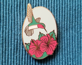 hummingbird and hibiscus needle minder, raised copper enamel magnet pin, cross stitch & embroidery accessories, gift for her sewing kit