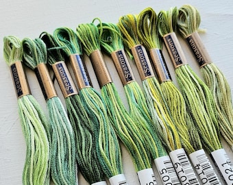 Lecien Cosmo Seasons Floss Collection, Green pack of variegated floss skeins, Japanese fibers, embroidery and cross stitch