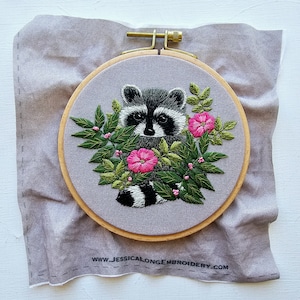 DIY Raccoon Hand Embroidery kit, Animal thread painting template, supplies and online video tutorial image 8