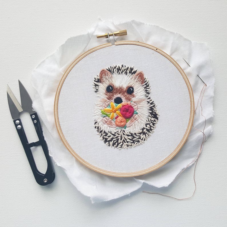 Hedgehog PDF embroidery pattern, cute hedgehog cross stitch design, hand embroidery designs, thread painting PDF, modern needlepoint image 3