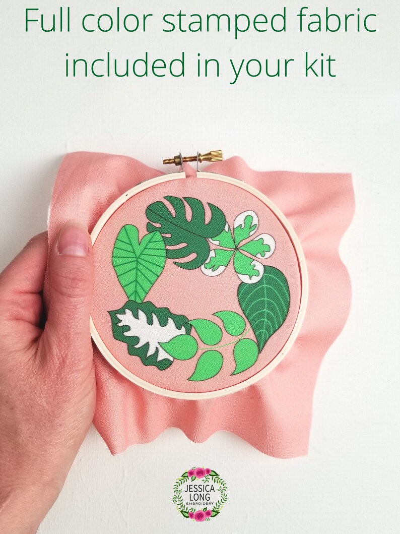 Plants on Pink Embroidery Kit Modern Hand Embroidery Design Etsy