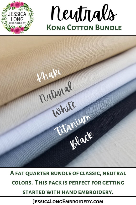 Neutral Colors Cloth for Embroidery, Kona Cotton Quilting Solids Bundle,  Fat Quarter Fabric Collection, Basic Hand Embroidery Supplies 