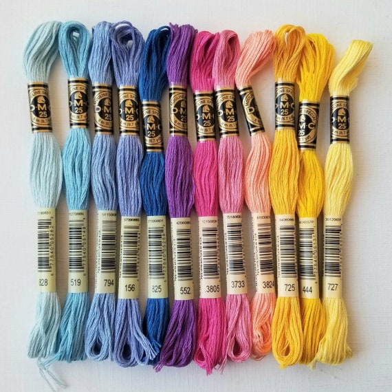 Bright Sunset Colors Hand Embroidery Floss, DMC 6-stranded Cotton  Embroidery Thread, Cross Stitch Beginner Supply Set 