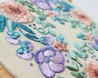 Contemporary floral embroidery pattern "Summer's Garden", DIY custom handmade wedding flowers gift