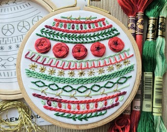 Mini holiday ornament 4 inch embroidery kit with video tutorial, diy holiday craft decoration