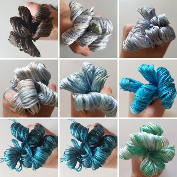 DMC color variations cotton embroidery floss: 4000 through 4040. Single skein of cross stitch floss. Variegated six stranded thread.