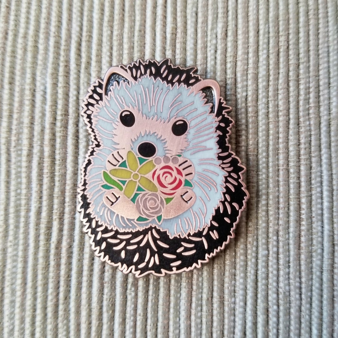 Hedgehog Enamel Needle Minder for Cross Stitch, Rose Gold Enamel for Hand Embroidery