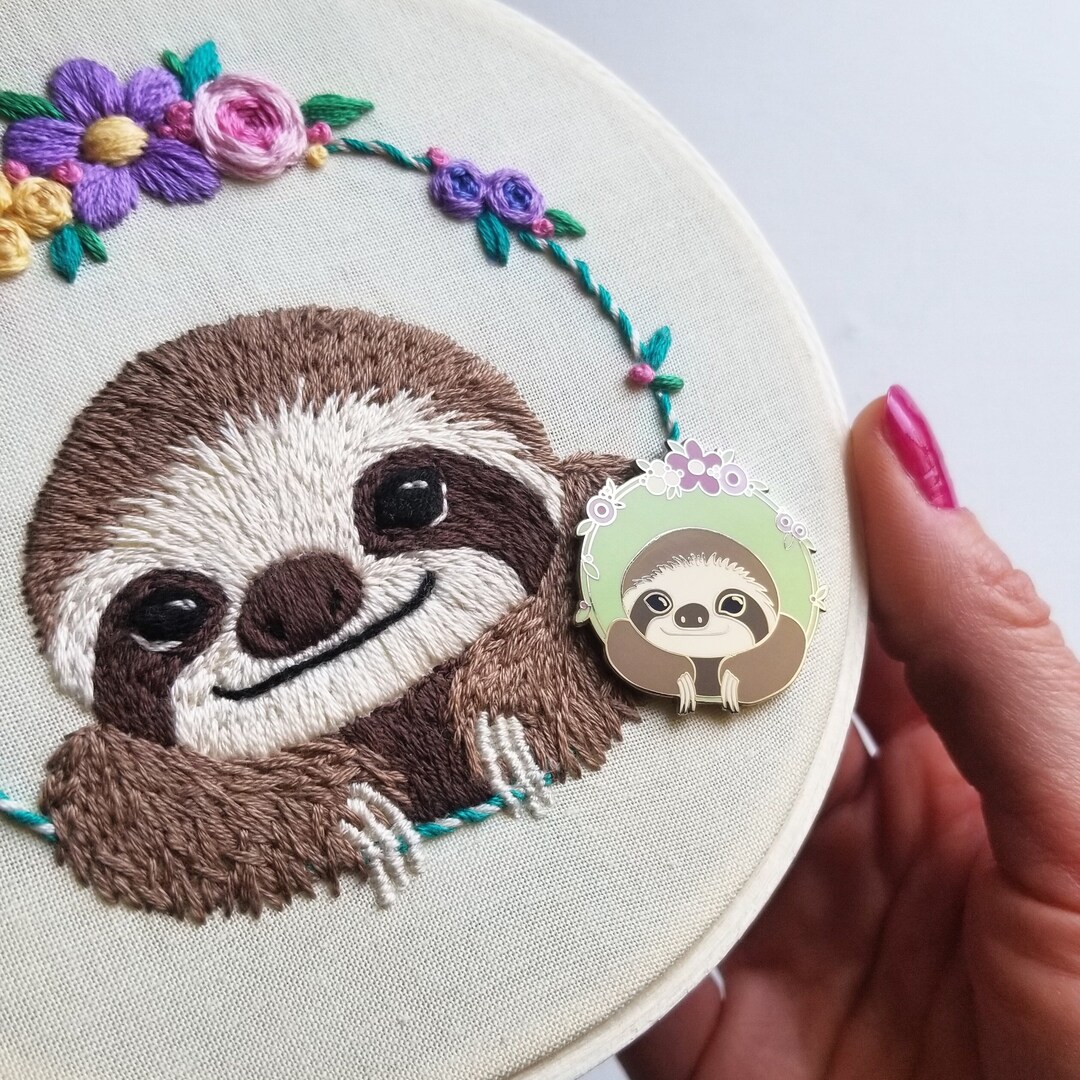 Sloth Needle Happy Sloth Needle Minder, Green Enamel With Silver Magnetic Pin, Gift ...