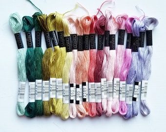 Hand embroidery thread, cotton floss spring colors, Lecien Cosmo six-stranded skeins, embroidery floss color set, DMC comparable fibers