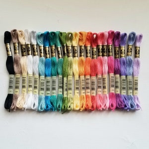 Beginner hand embroidery floss bundle, Basic color set of DMC six-stranded floss skeins, embroidery and cross stitch thread supplies