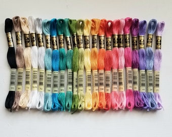 Beginner hand embroidery floss bundle, Basic color set of DMC six-stranded floss skeins, embroidery and cross stitch thread supplies