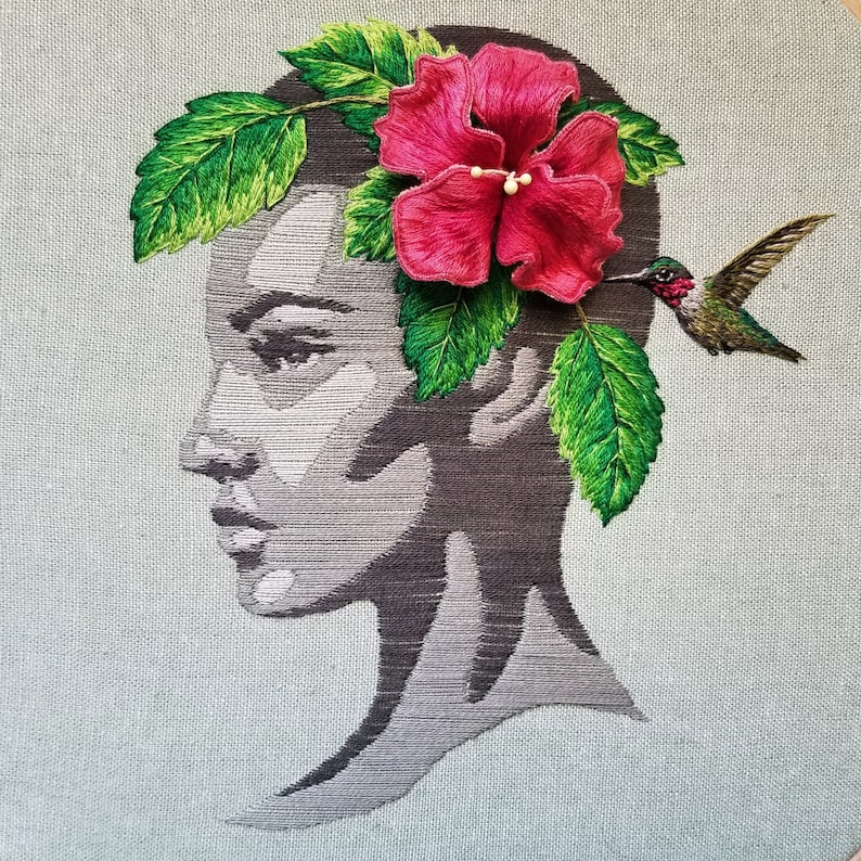 Red Hibiscus Flower Embroidery