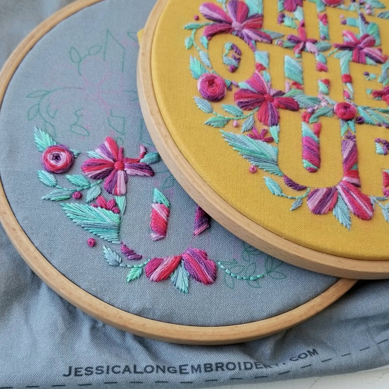 Lift Other Up inspirational embroidery pattern pdf, DIY floral stitch sampler, modern needlework stitch design, motivational hoop art image 3