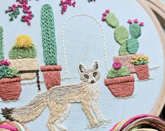 DIY Desert Fox 5 inch Hand Embroidery kit, Animal thread painting project with supplies and online video tutorial