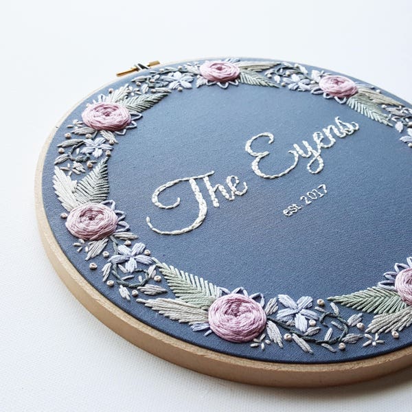 Modern rose embroidery pattern, DIY custom anniversary gift, floral hand embroidery pattern PDF, wedding flower cross stitch design