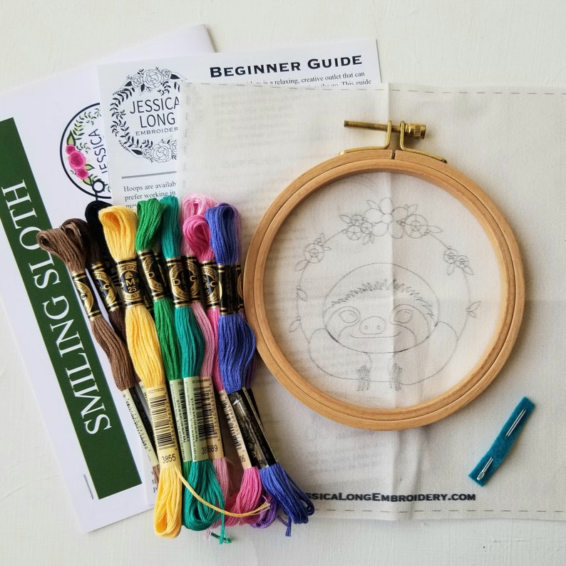 Cute sloth hand stitching kit, DIY modern embroidery hoop art image 7