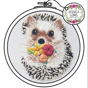 Hedgehog PDF embroidery pattern, cute hedgehog cross stitch design, hand embroidery designs, thread painting PDF, modern needlepoint image 5